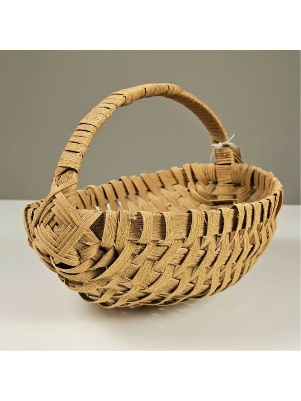 Vtg Black Ash Splint Buttocks Basket Handwoven Appalachian Egg Rib Basket 10.5